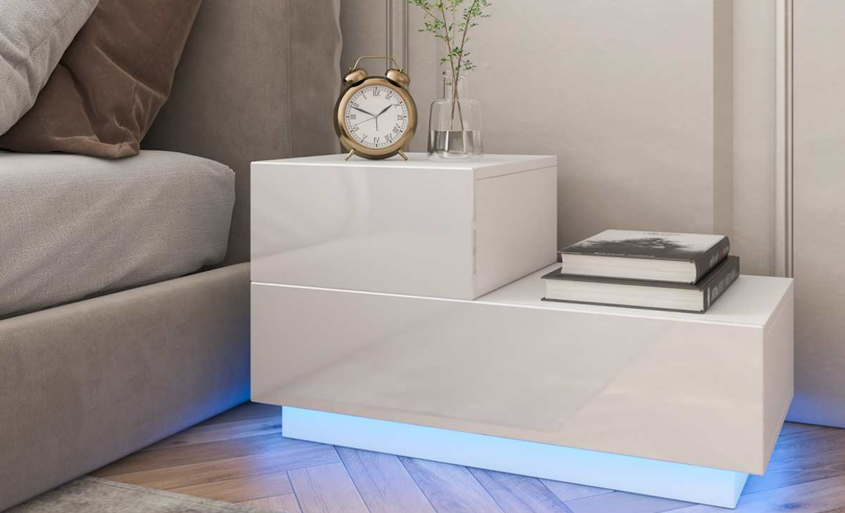 Luxury LED Nightstand with 2 Drawers
