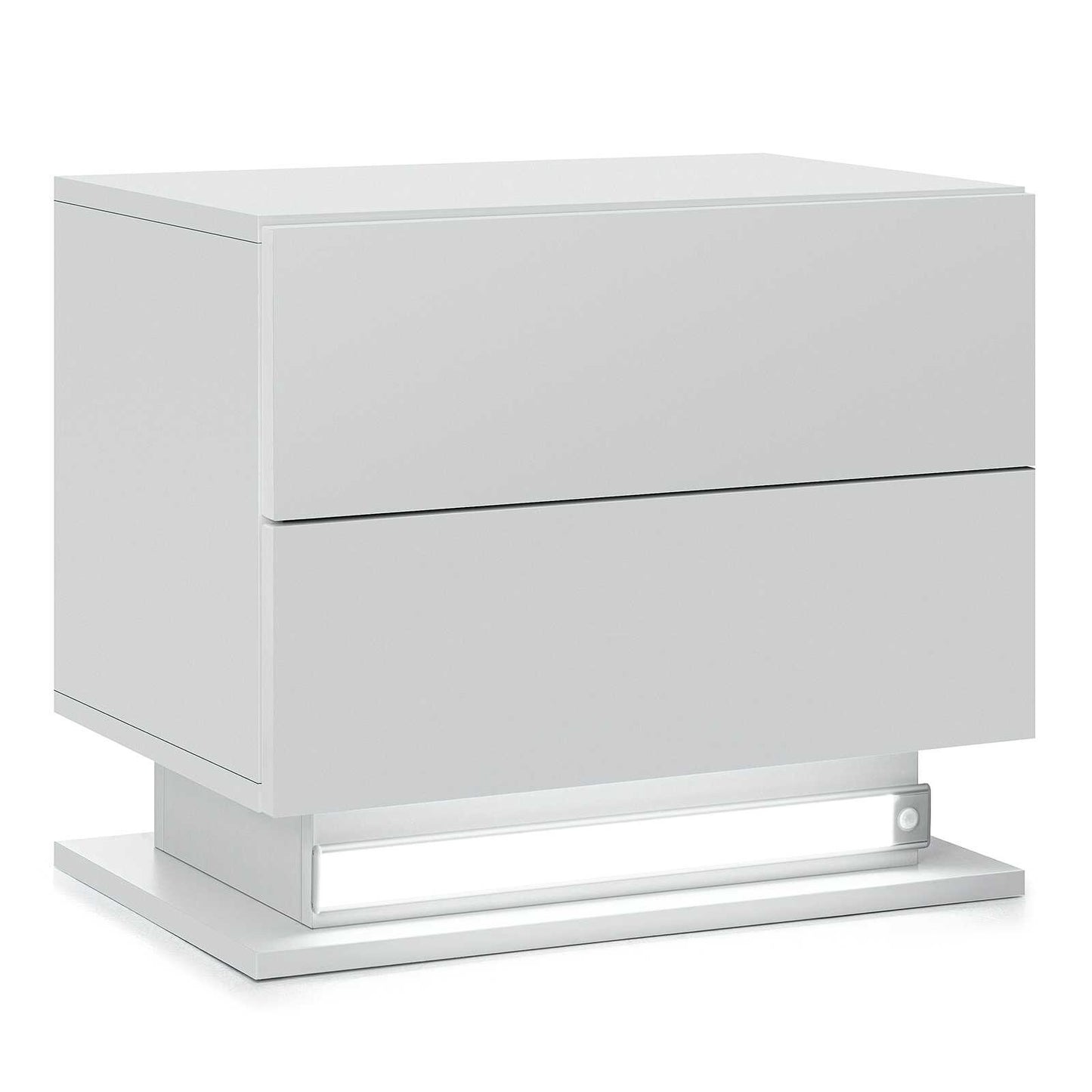 Modern White LED Nightstand with 2 Drawers
