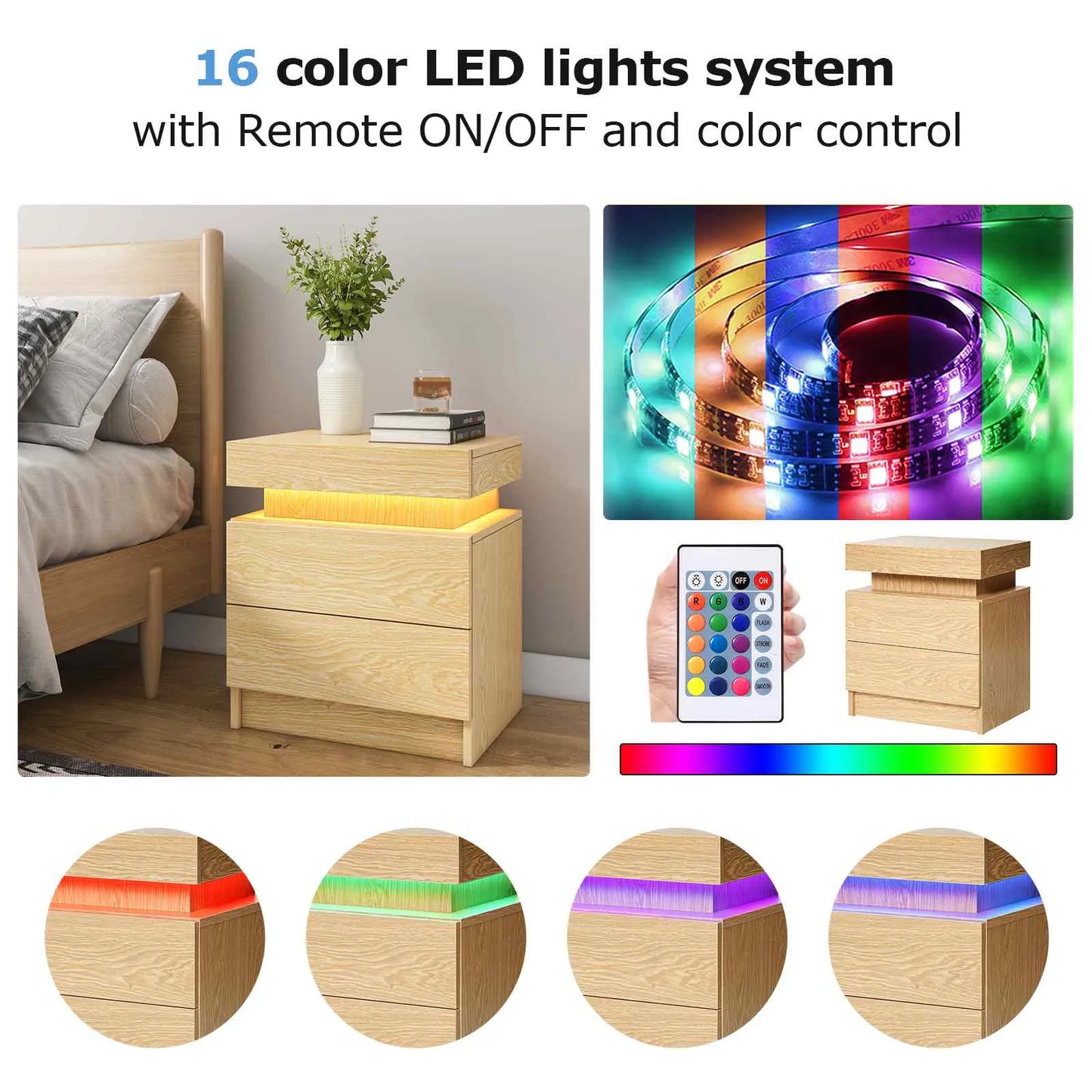 Natural Wood LED Nightstand