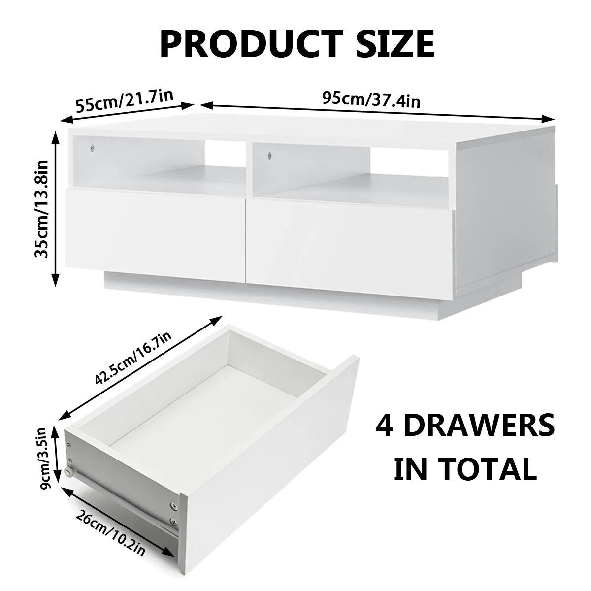 High Gloss LED Coffee Table with 4 Drawers