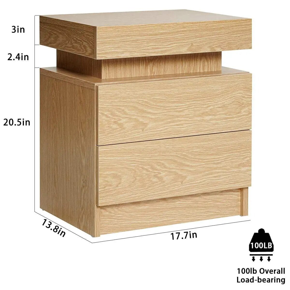 Natural Wood LED Nightstand