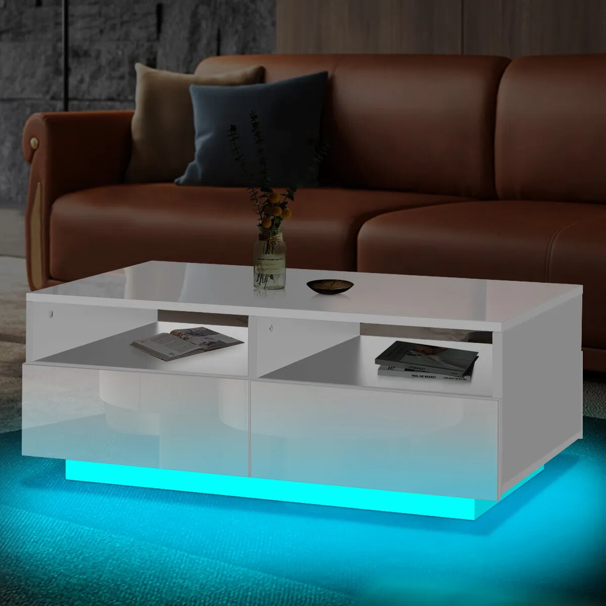 High Gloss LED Coffee Table with 4 Drawers