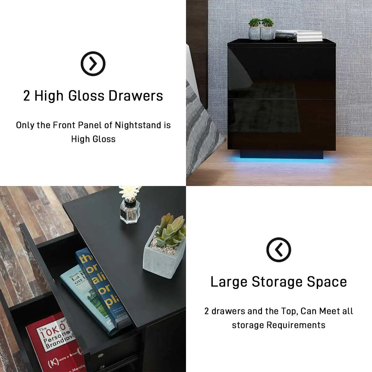 High Gloss RGB LED Nightstand