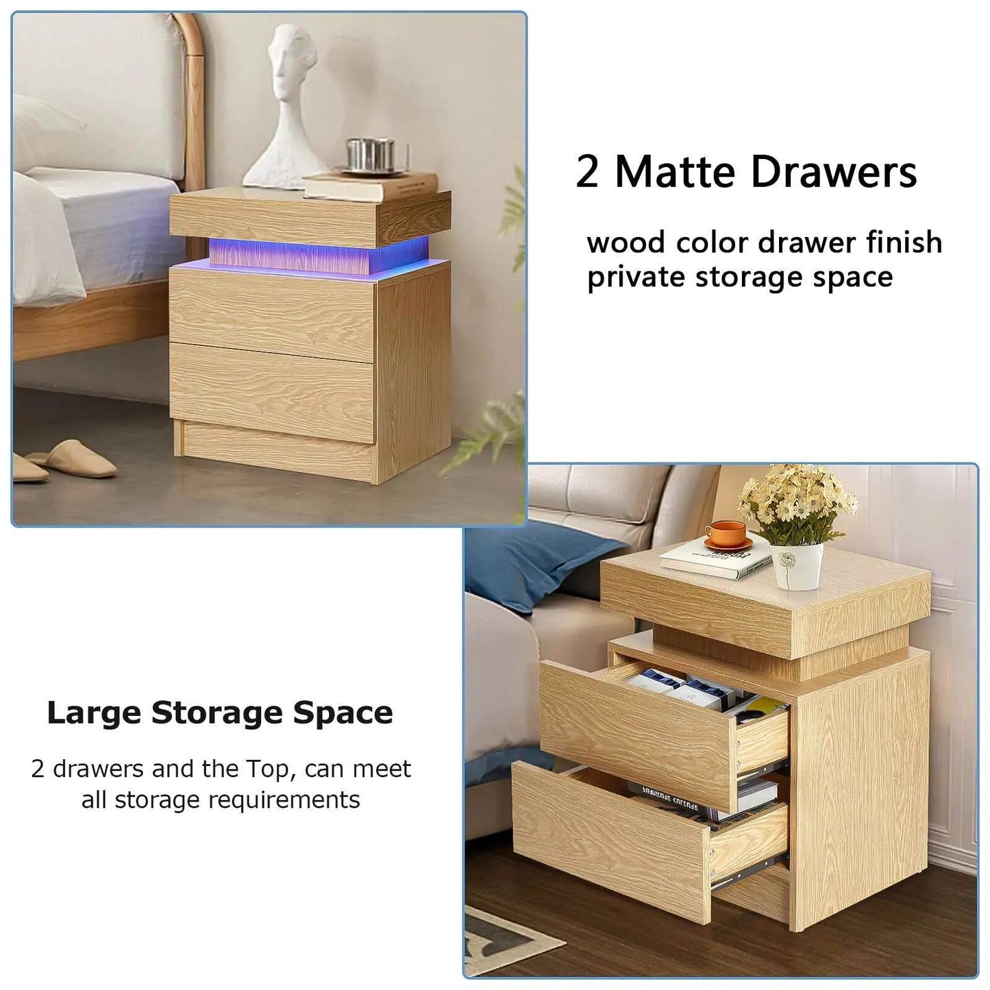 Natural Wood LED Nightstand