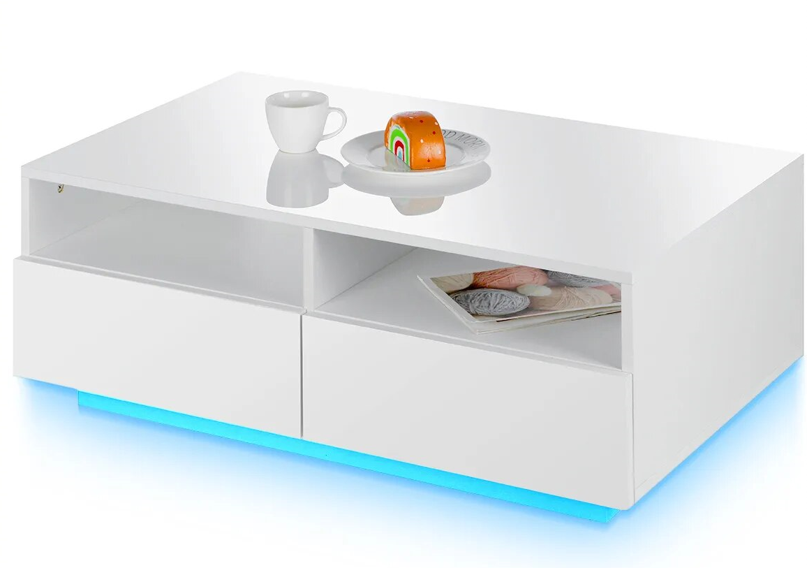 High Gloss LED Coffee Table with 4 Drawers