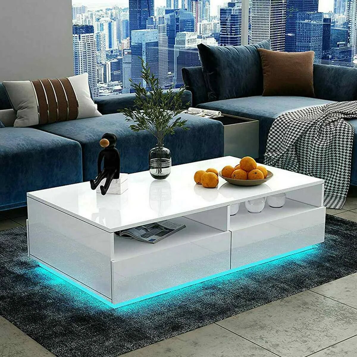 High Gloss LED Coffee Table with 4 Drawers