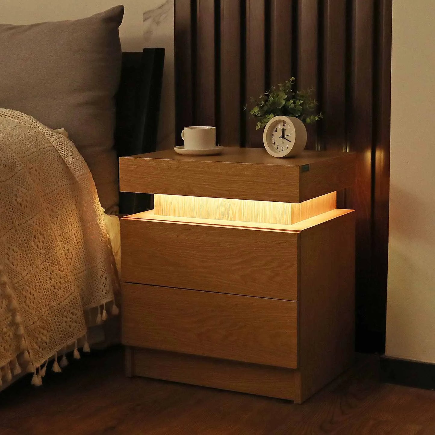Natural Wood LED Nightstand