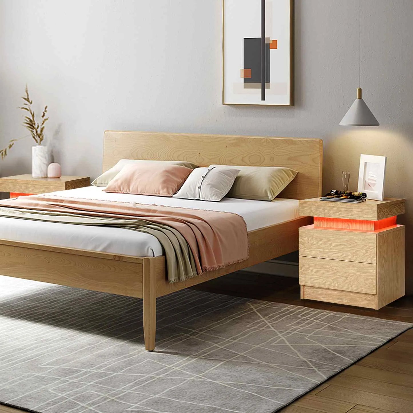 Natural Wood LED Nightstand