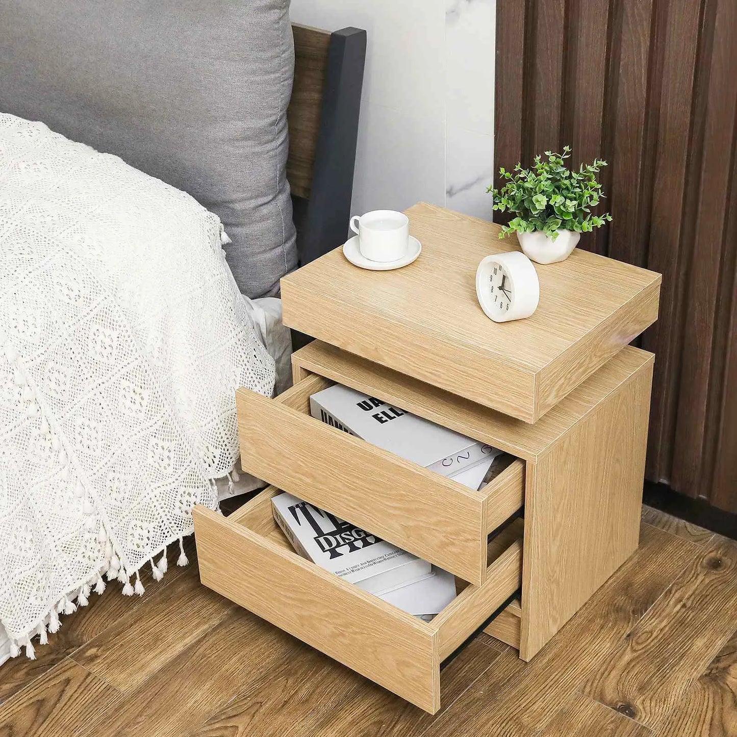 Natural Wood LED Nightstand