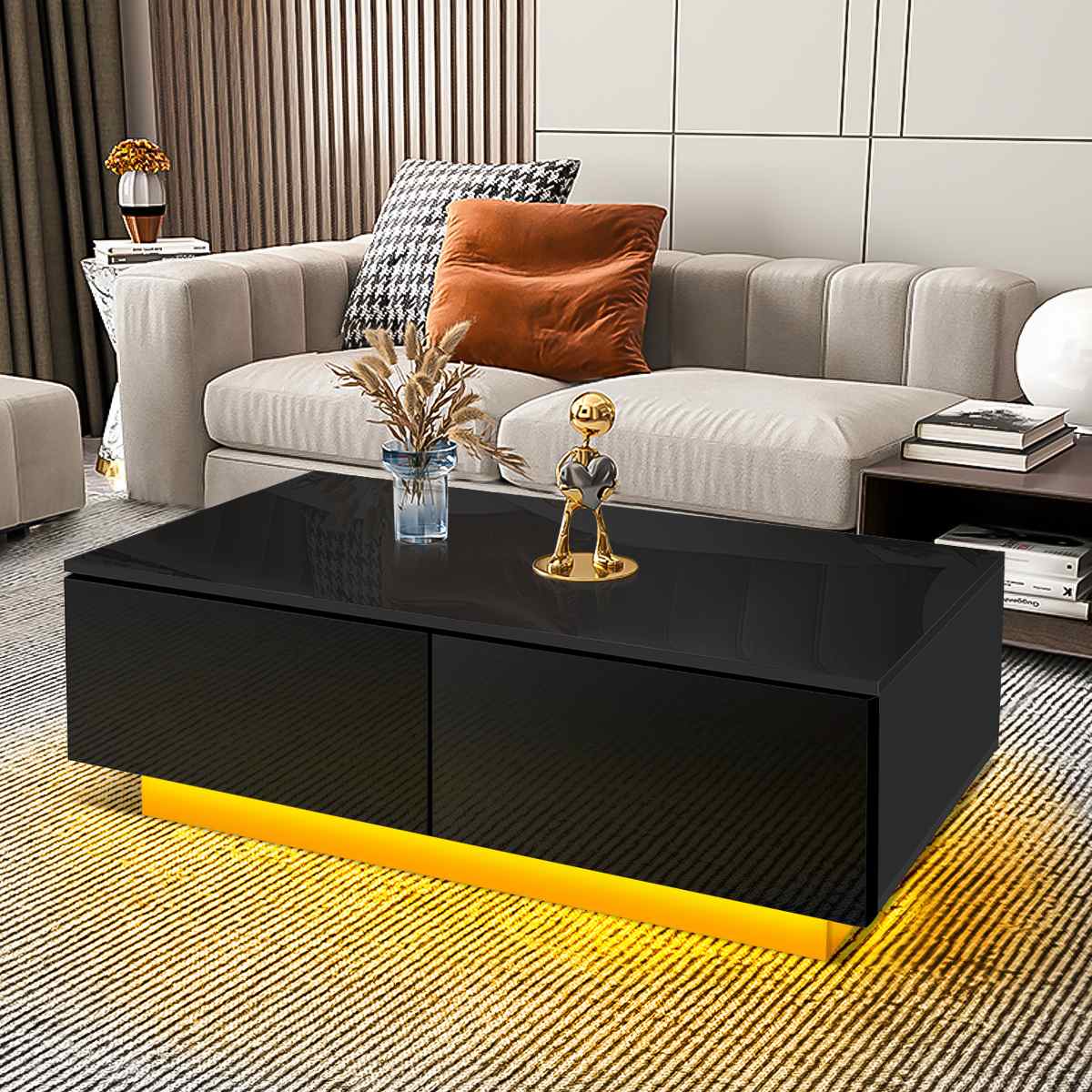 Modern LED Coffee Table with Drawers