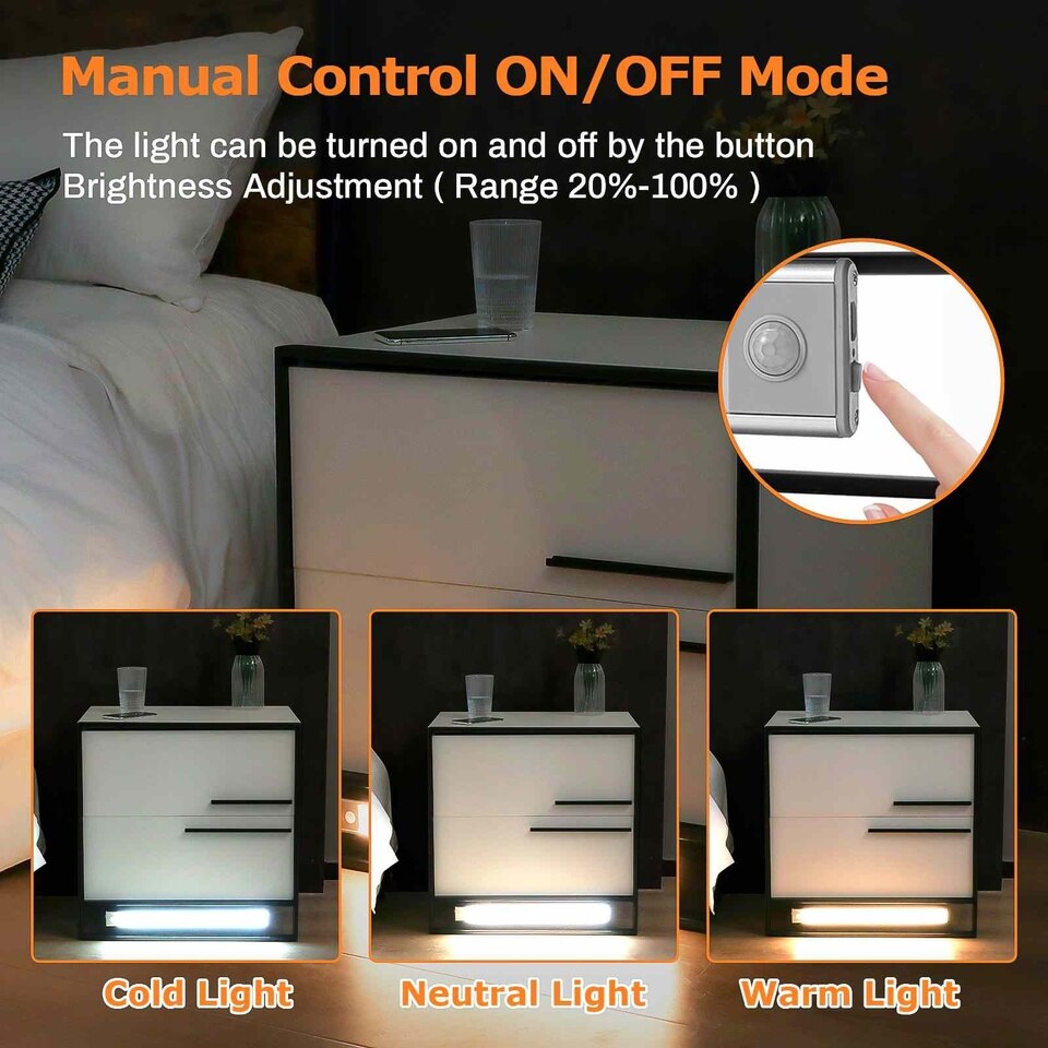 High Gloss White LED Nightstand with Drawer