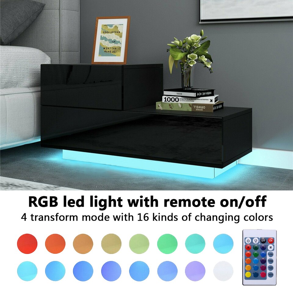 Luxury LED Nightstand with 2 Drawers