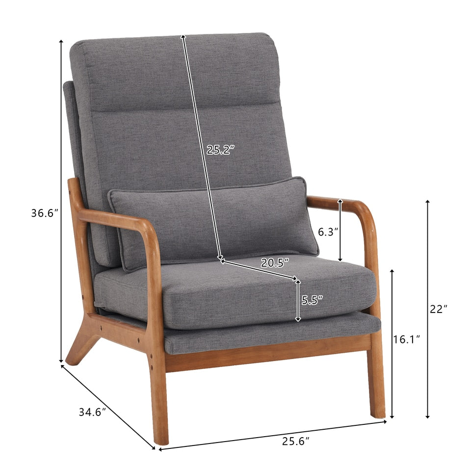 Solid Wood High Back Armrest Leisure Chair