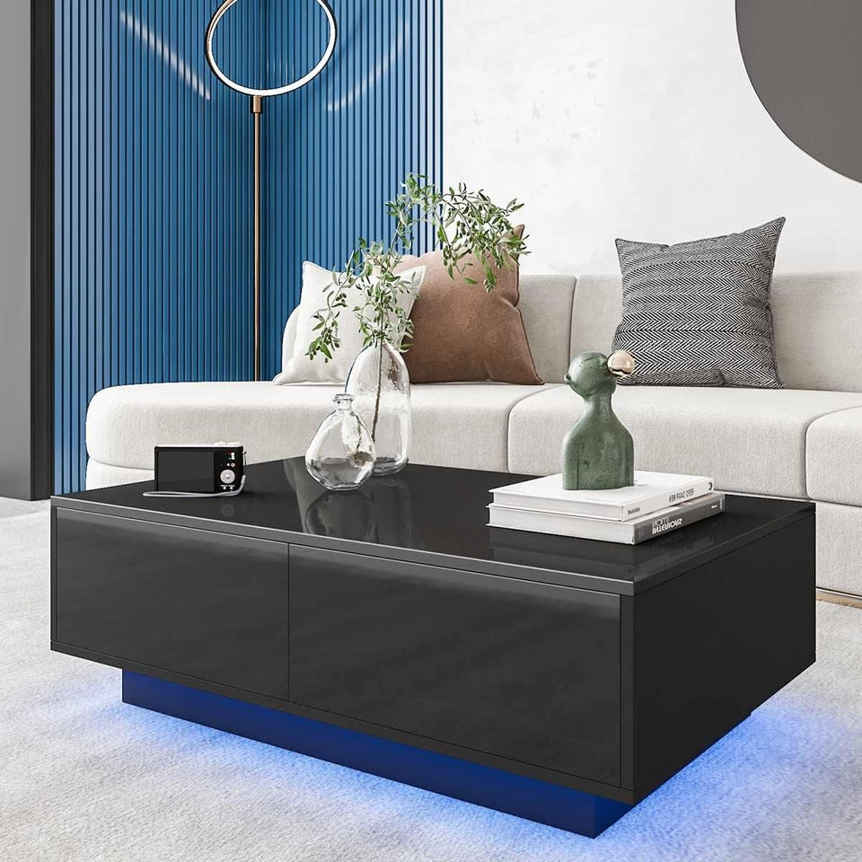 Modern LED Coffee Table with Drawers