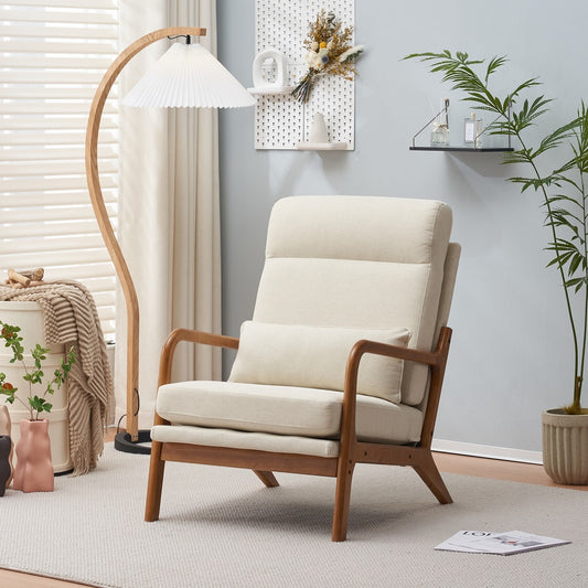 Solid Wood High Back Armrest Leisure Chair