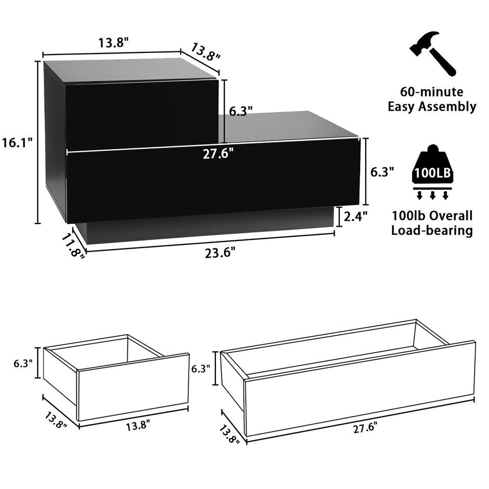 Luxury LED Nightstand with 2 Drawers