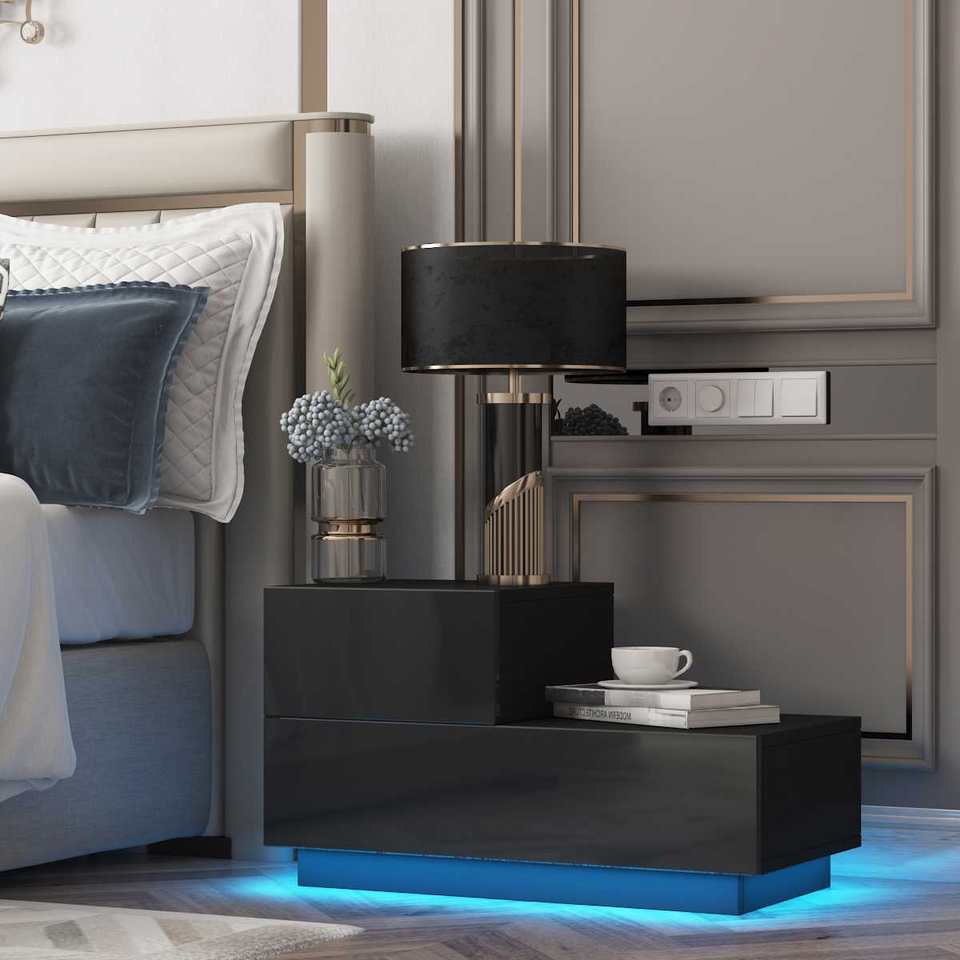 Luxury LED Nightstand with 2 Drawers