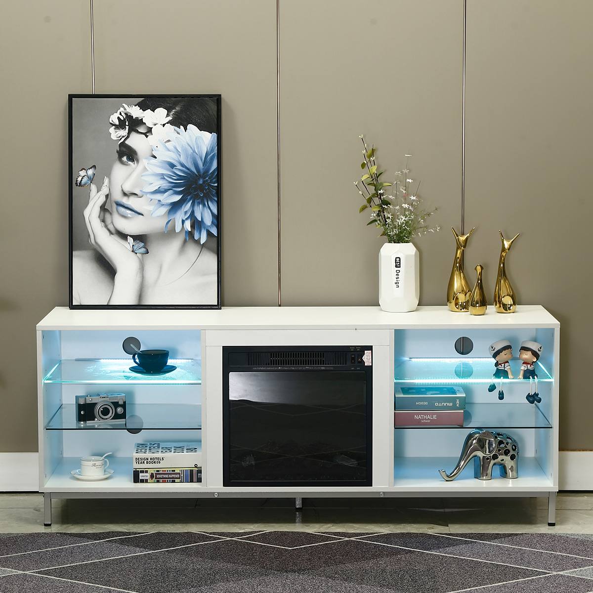 57/62 Inch Modern LED TV Stand with Adjustable Shelves