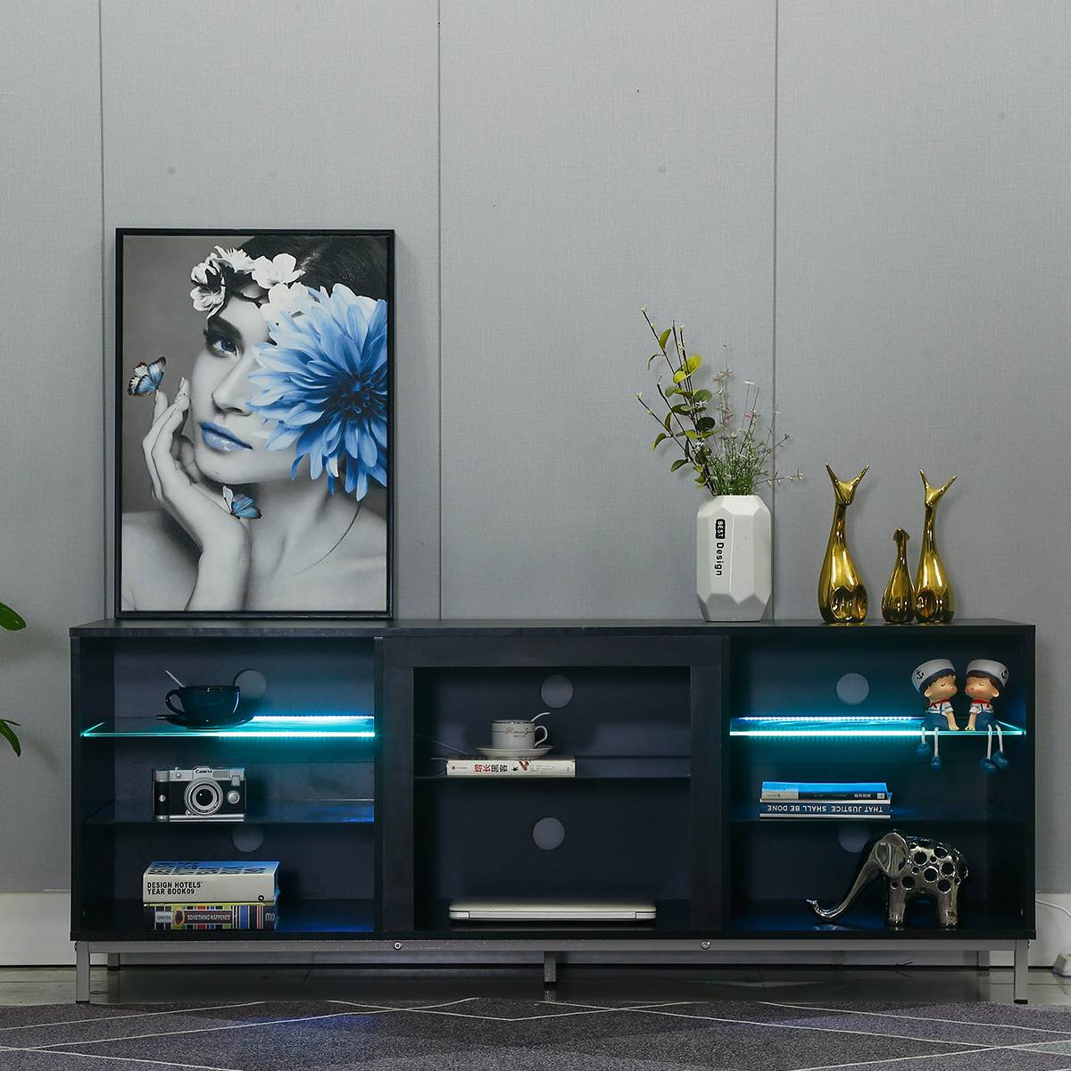 57/62 Inch Modern LED TV Stand with Adjustable Shelves