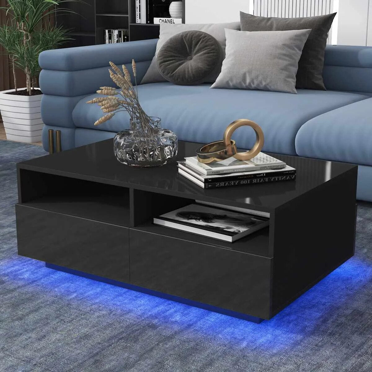 High Gloss LED Coffee Table with 4 Drawers