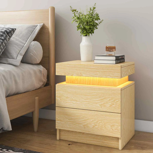 Natural Wood LED Nightstand