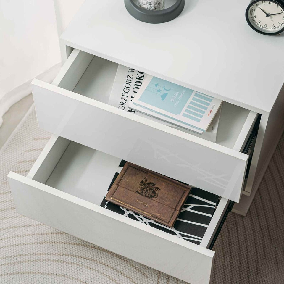 Modern White LED Nightstand with 2 Drawers